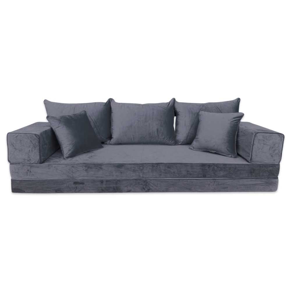 PLUSH Ash Grey Velvet Dual Base Floor Sofa Set