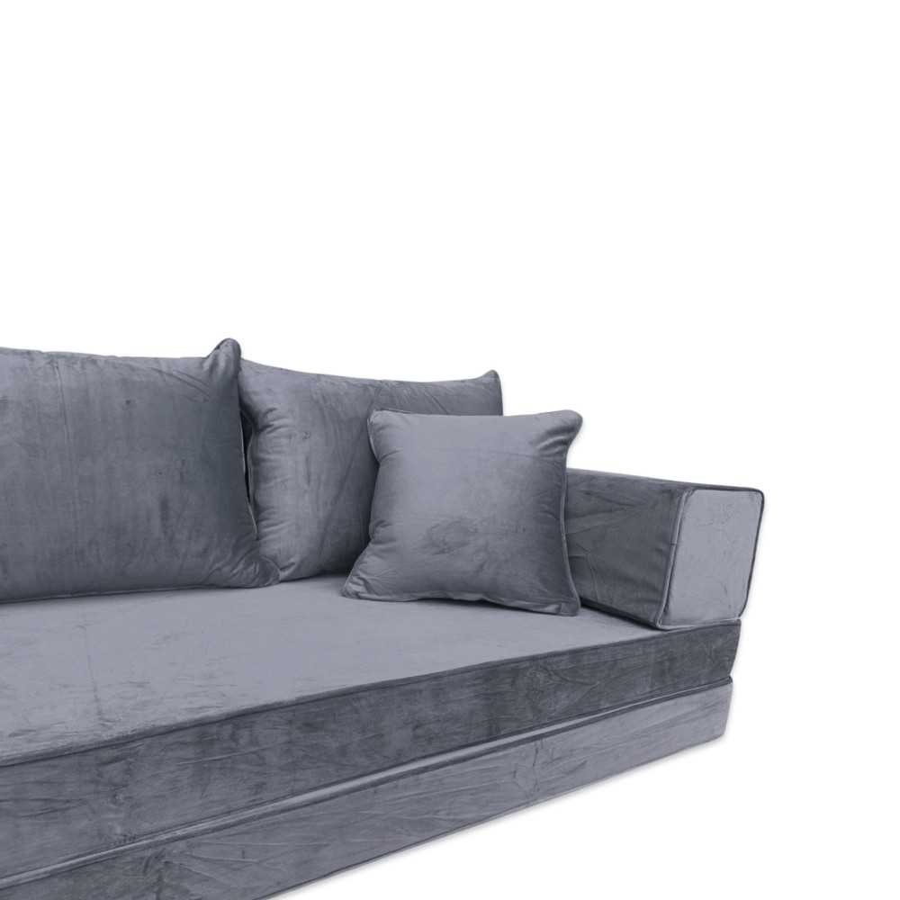 PLUSH Ash Grey Velvet Dual Base Floor Sofa Set