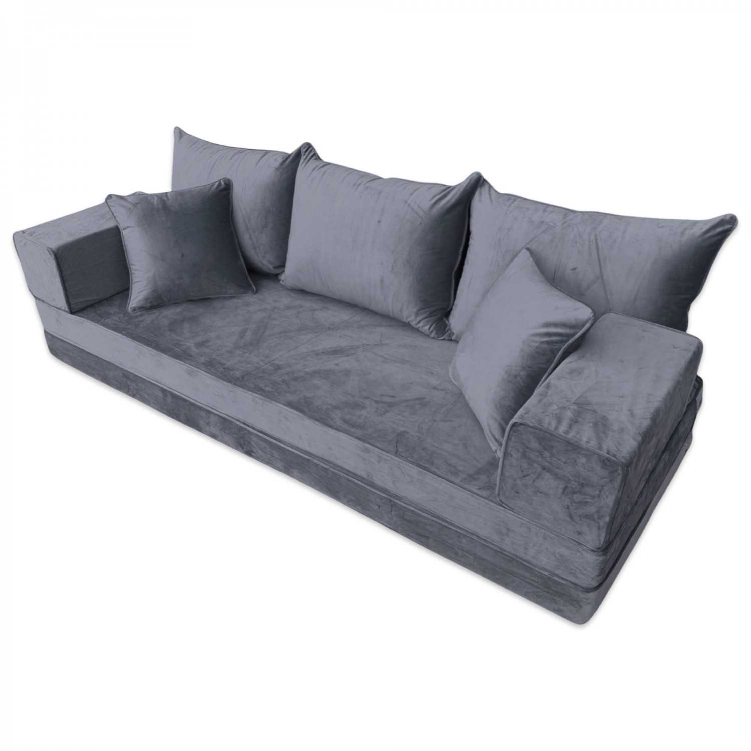 PLUSH Ash Grey Velvet Dual Base Floor Sofa Set