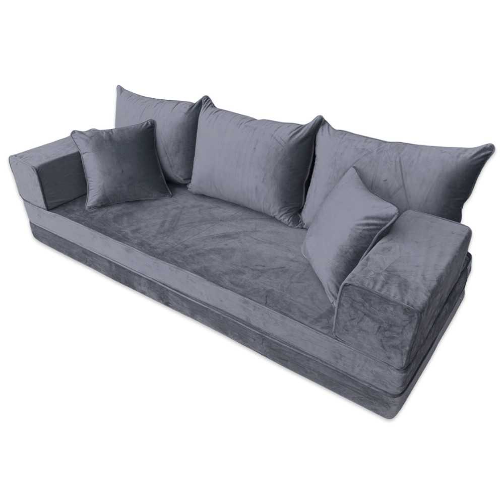 PLUSH Ash Grey Velvet Dual Base Floor Sofa Set