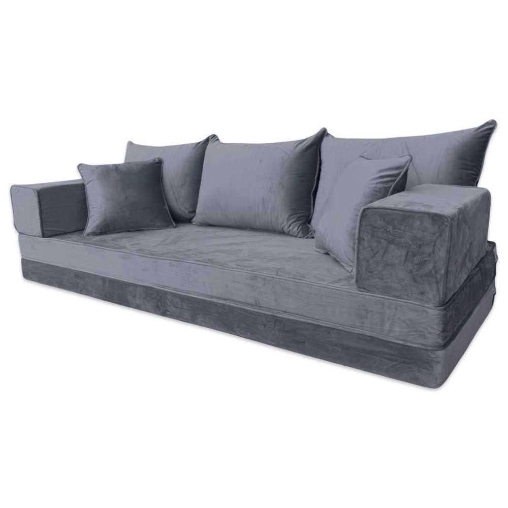 PLUSH Ash Grey Velvet Dual Base Floor Sofa Set