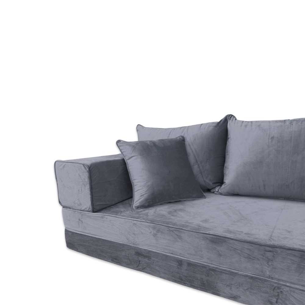PLUSH Ash Grey Velvet Dual Base Floor Sofa Set