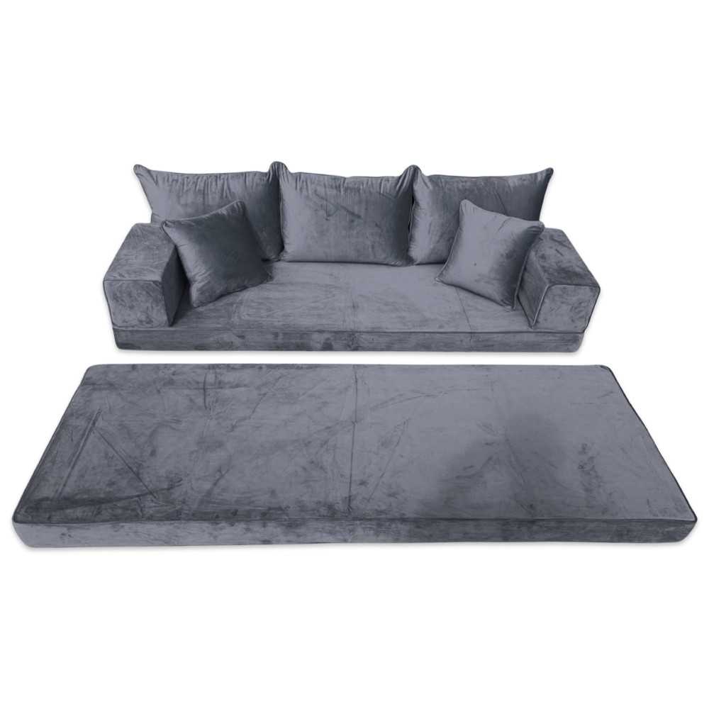 PLUSH Ash Grey Velvet Dual Base Floor Sofa Set