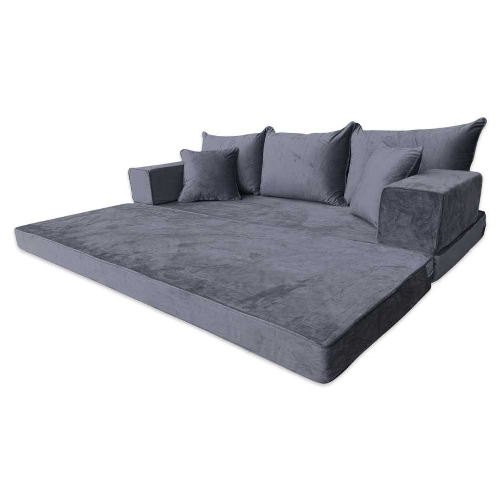 PLUSH Ash Grey Velvet Dual Base Floor Sofa Set