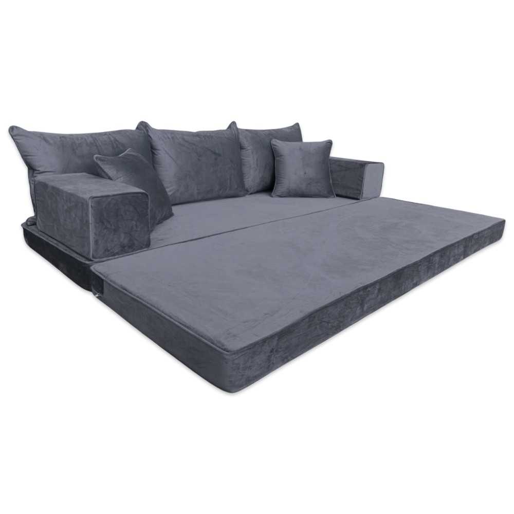 PLUSH Ash Grey Velvet Dual Base Floor Sofa Set