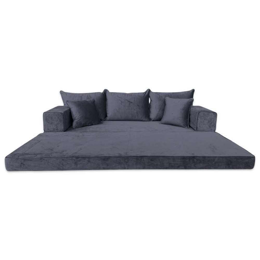 PLUSH Ash Grey Velvet Dual Base Floor Sofa Set