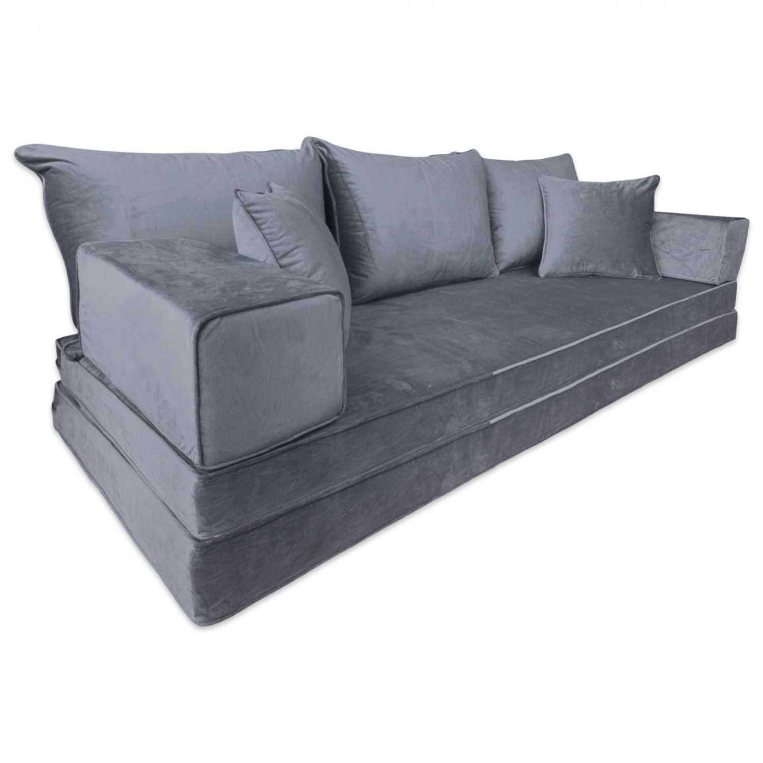 PLUSH Ash Grey Velvet Dual Base Floor Sofa Set