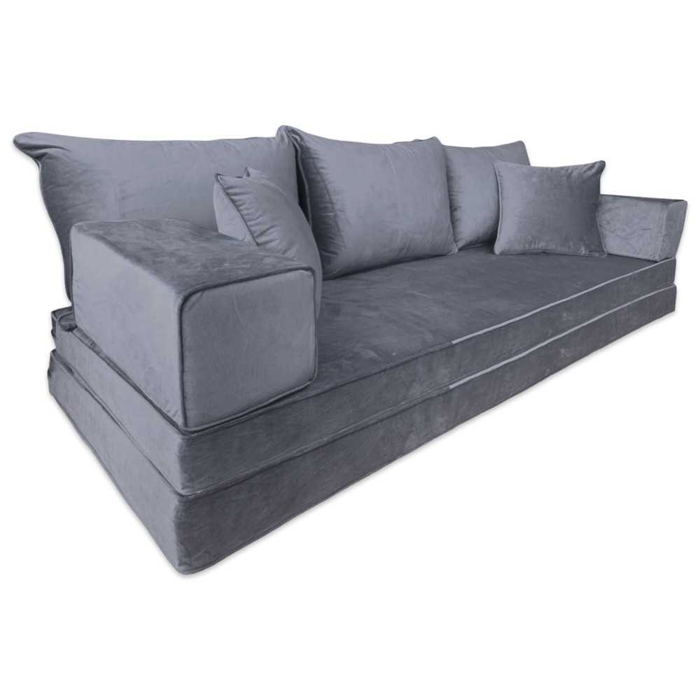 PLUSH Ash Grey Velvet Dual Base Floor Sofa Set