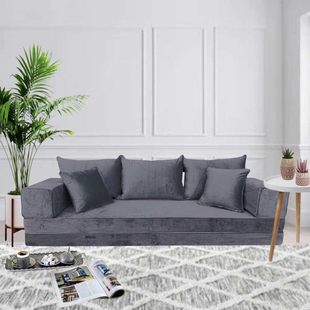 PLUSH Ash Grey Velvet Dual Base Floor Sofa Set