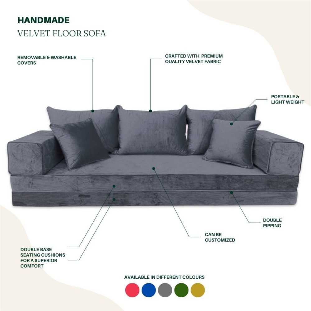 PLUSH Ash Grey Velvet Dual Base Floor Sofa Set