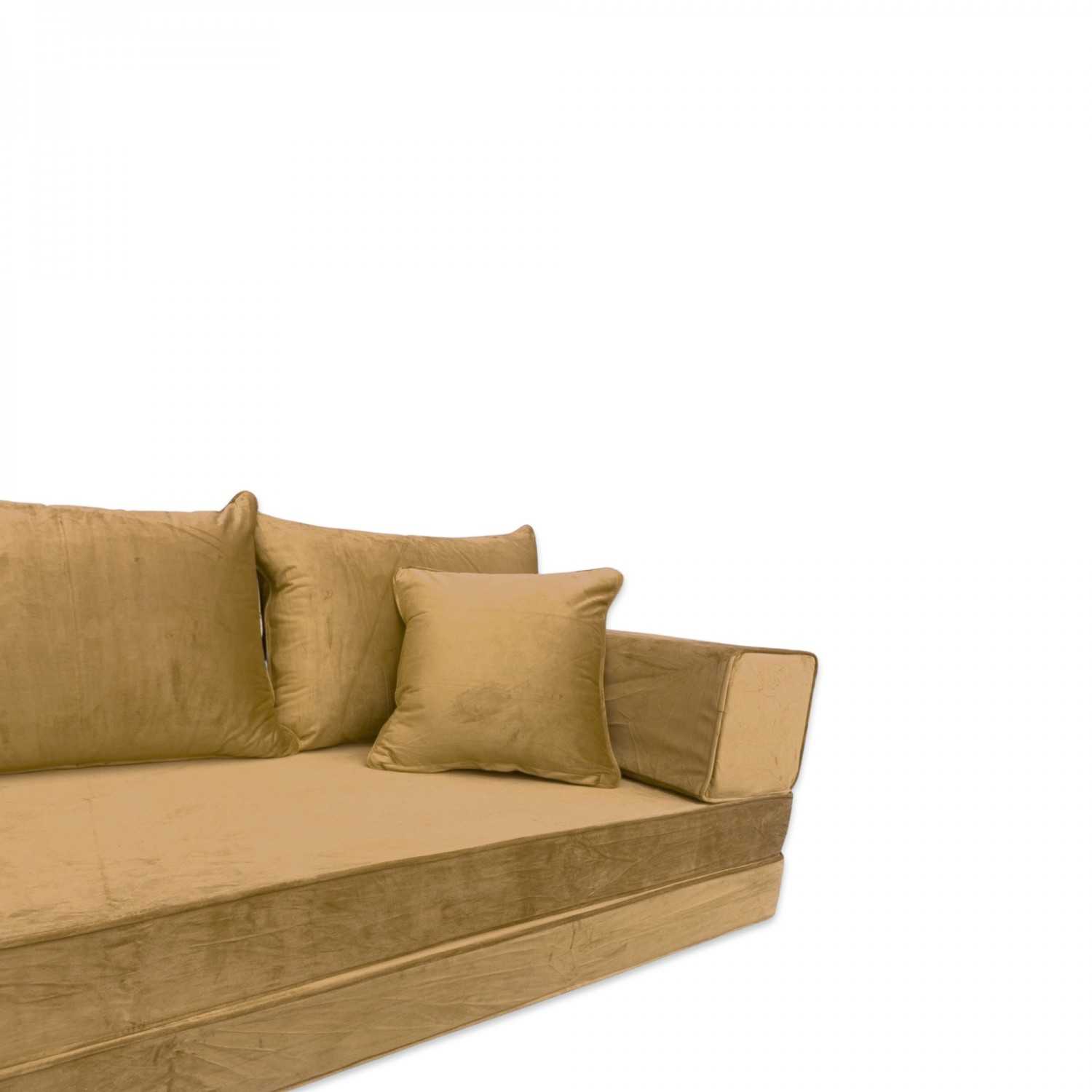 PLUSH Antique Gold Velvet Dual Base Floor Sofa Set