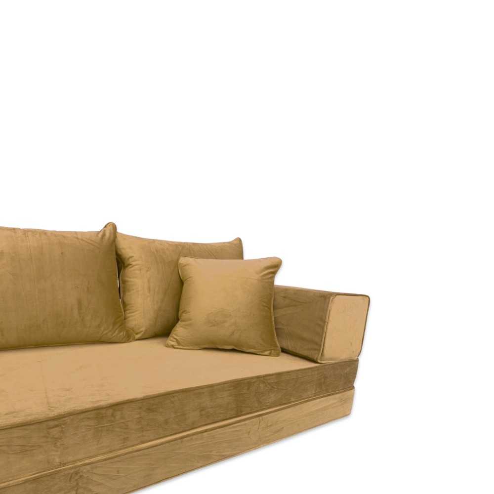 PLUSH Antique Gold Velvet Dual Base Floor Sofa Set