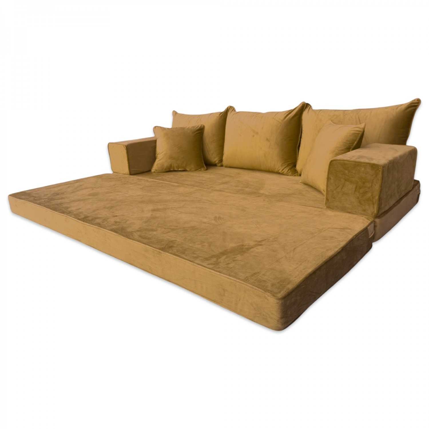 PLUSH Antique Gold Velvet Dual Base Floor Sofa Set