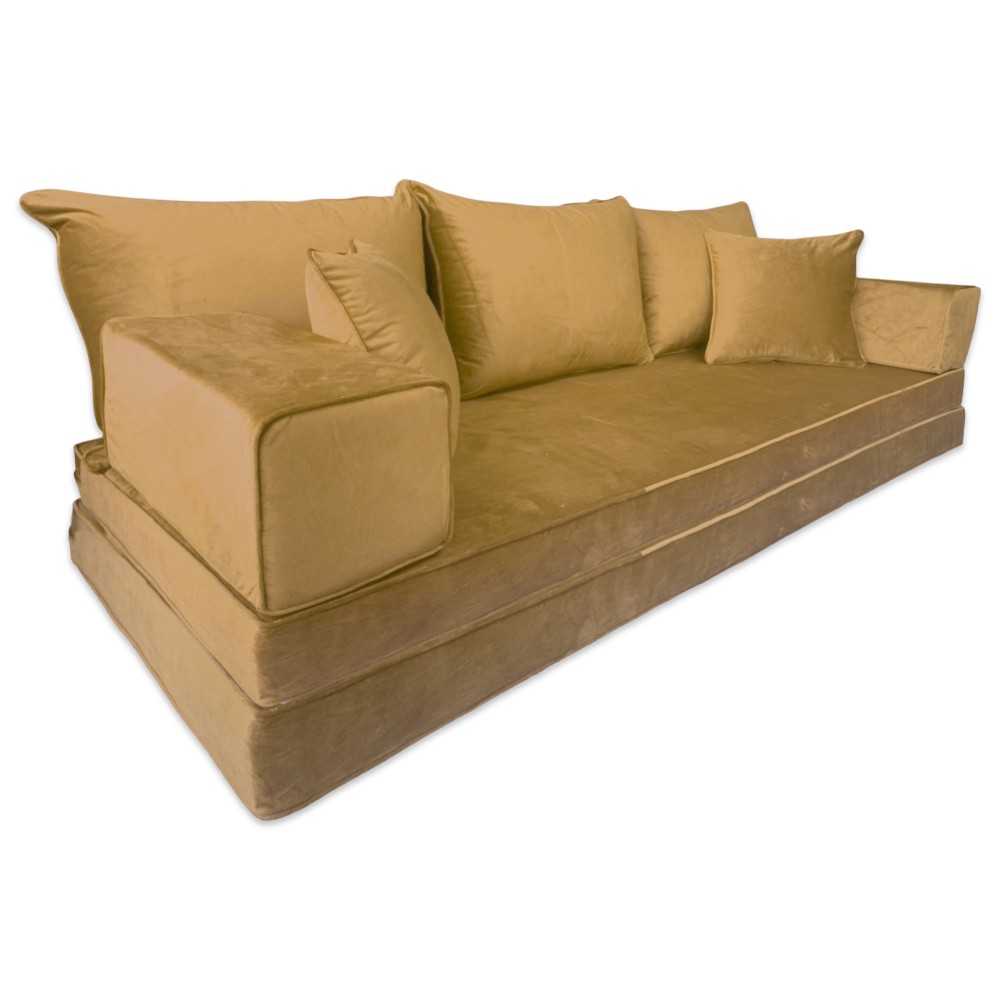 PLUSH Antique Gold Velvet Dual Base Floor Sofa Set