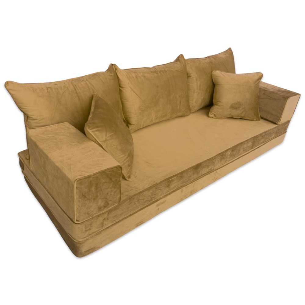 PLUSH Antique Gold Velvet Dual Base Floor Sofa Set