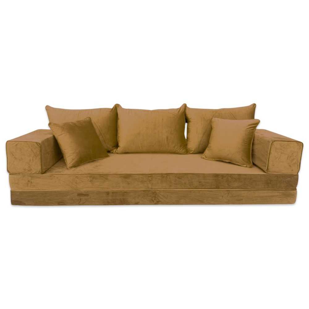 PLUSH Antique Gold Velvet Dual Base Floor Sofa Set