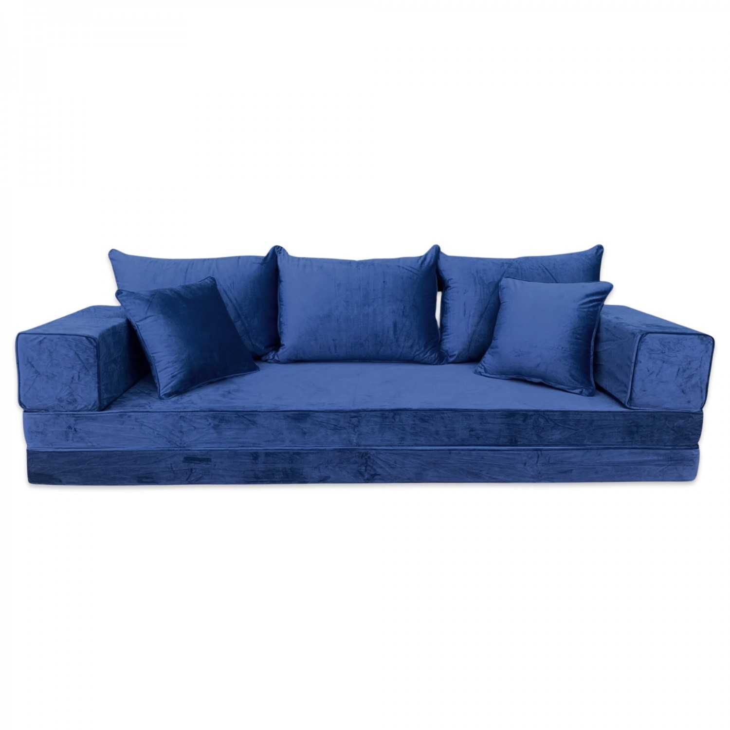 PLUSH Midnight Navy Velvet Dual Base Floor Sofa Set