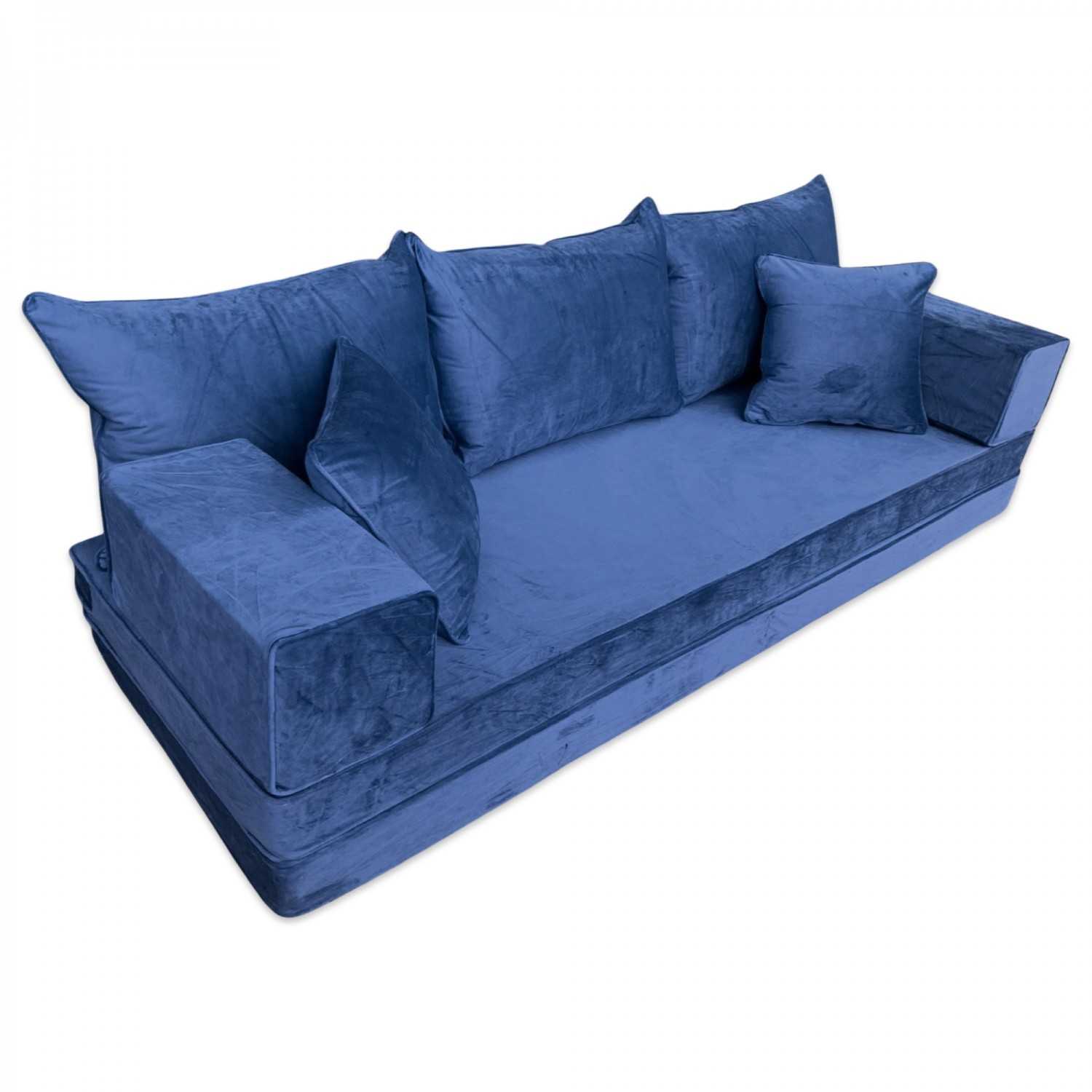 PLUSH Midnight Navy Velvet Dual Base Floor Sofa Set