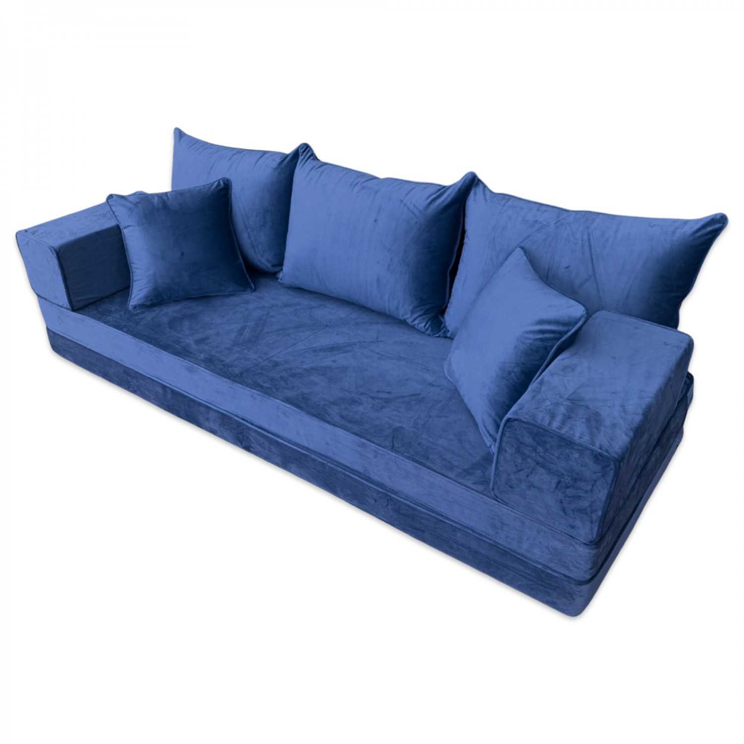 PLUSH Midnight Navy Velvet Dual Base Floor Sofa Set