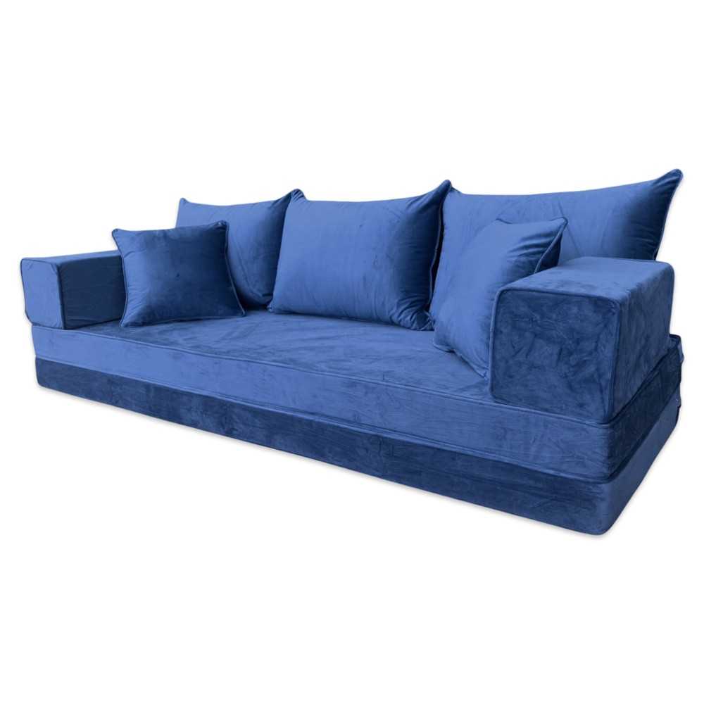 PLUSH Midnight Navy Velvet Dual Base Floor Sofa Set