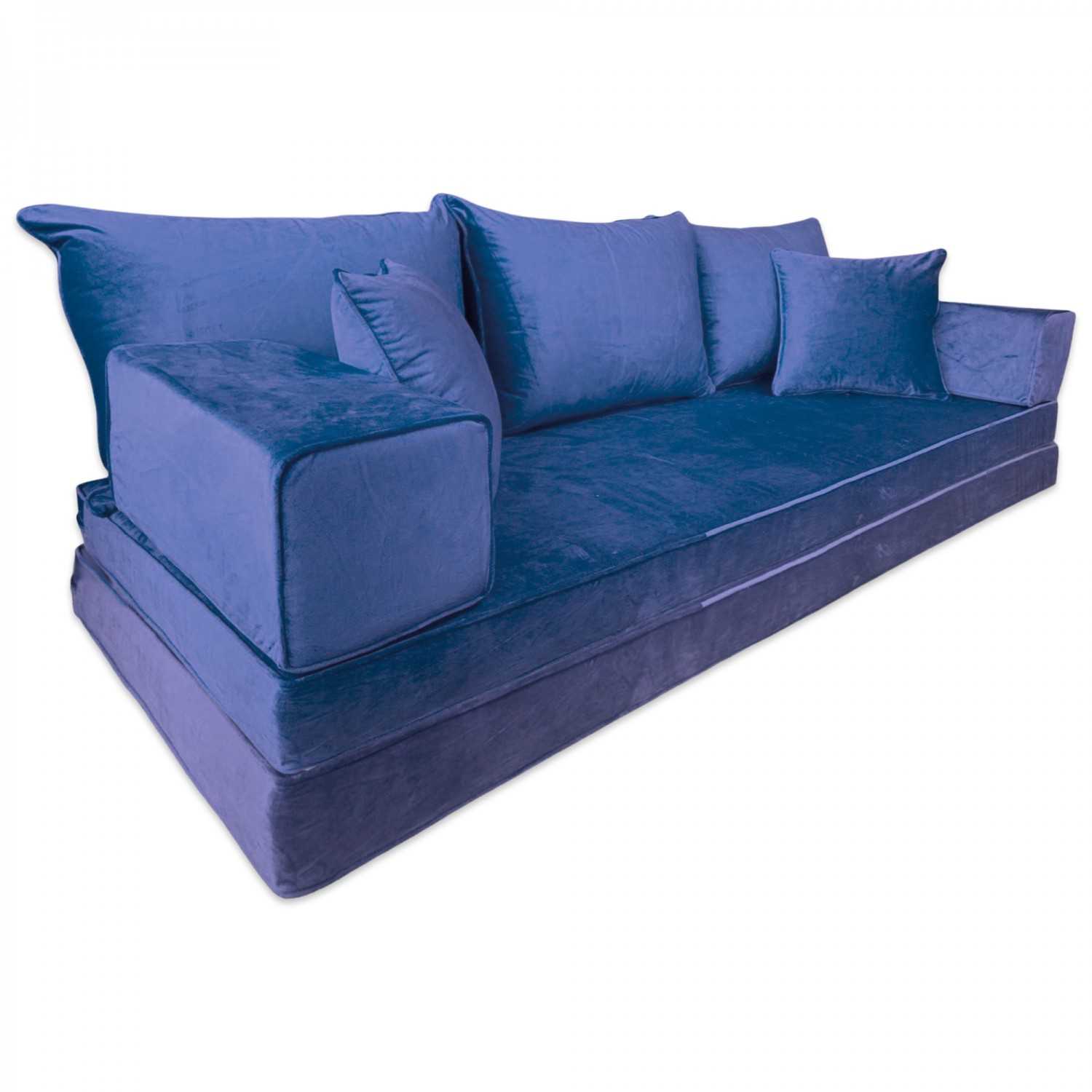 PLUSH Midnight Navy Velvet Dual Base Floor Sofa Set