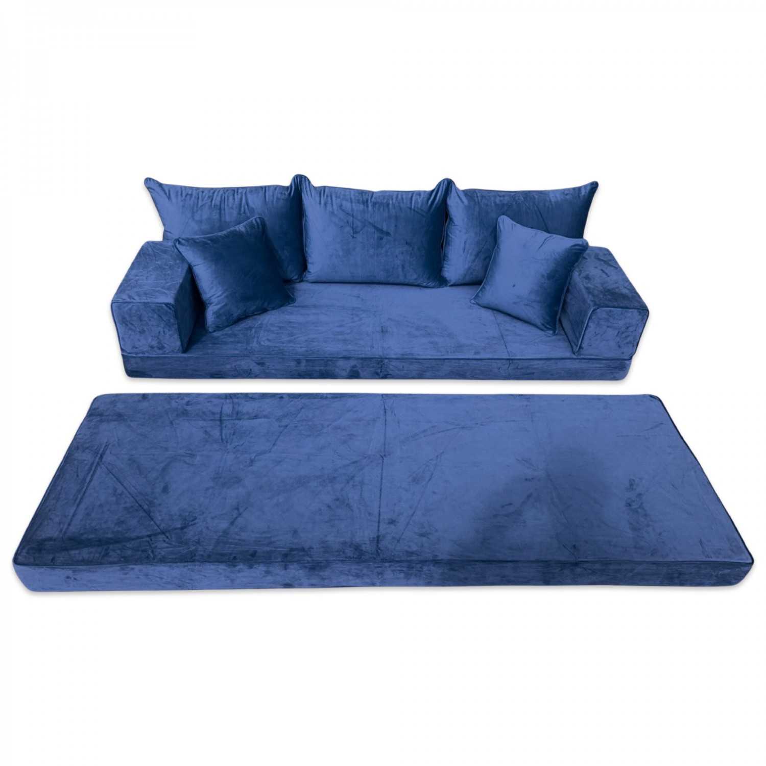 PLUSH Midnight Navy Velvet Dual Base Floor Sofa Set