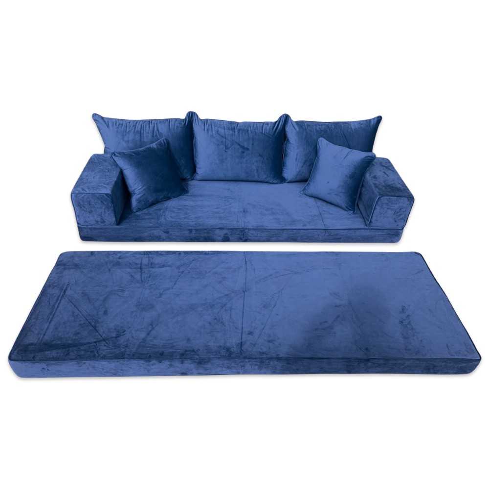 PLUSH Midnight Navy Velvet Dual Base Floor Sofa Set