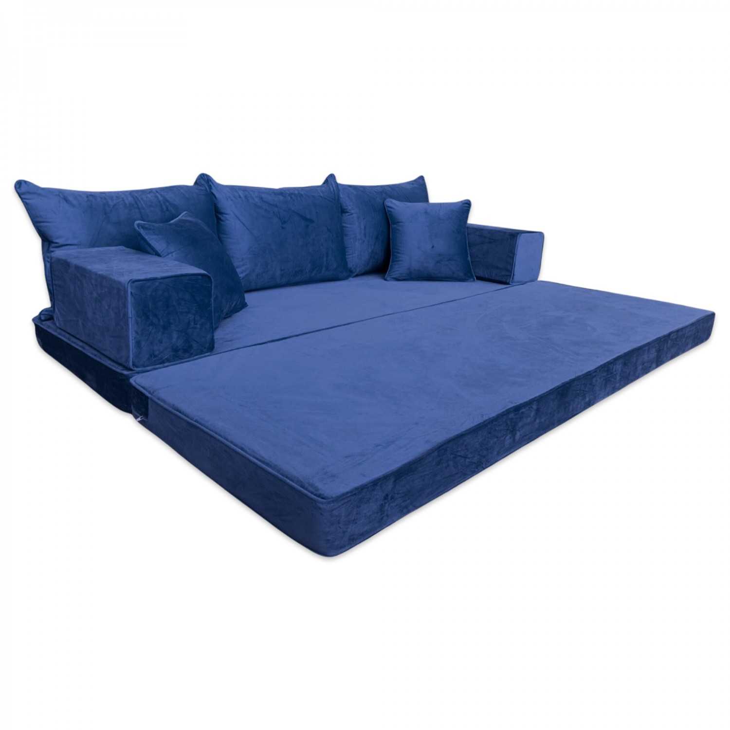 PLUSH Midnight Navy Velvet Dual Base Floor Sofa Set