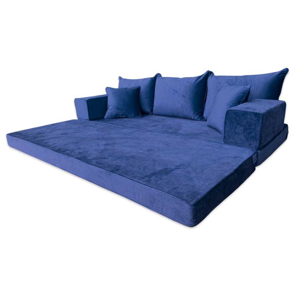 PLUSH Midnight Navy Velvet Dual Base Floor Sofa Set
