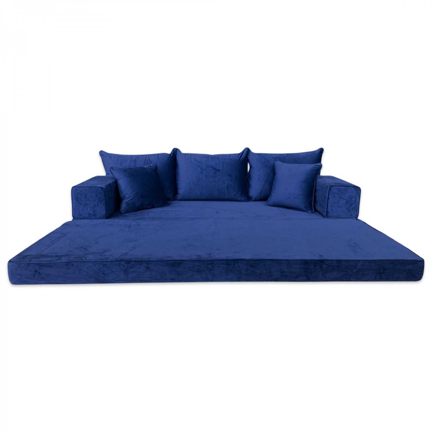 PLUSH Midnight Navy Velvet Dual Base Floor Sofa Set
