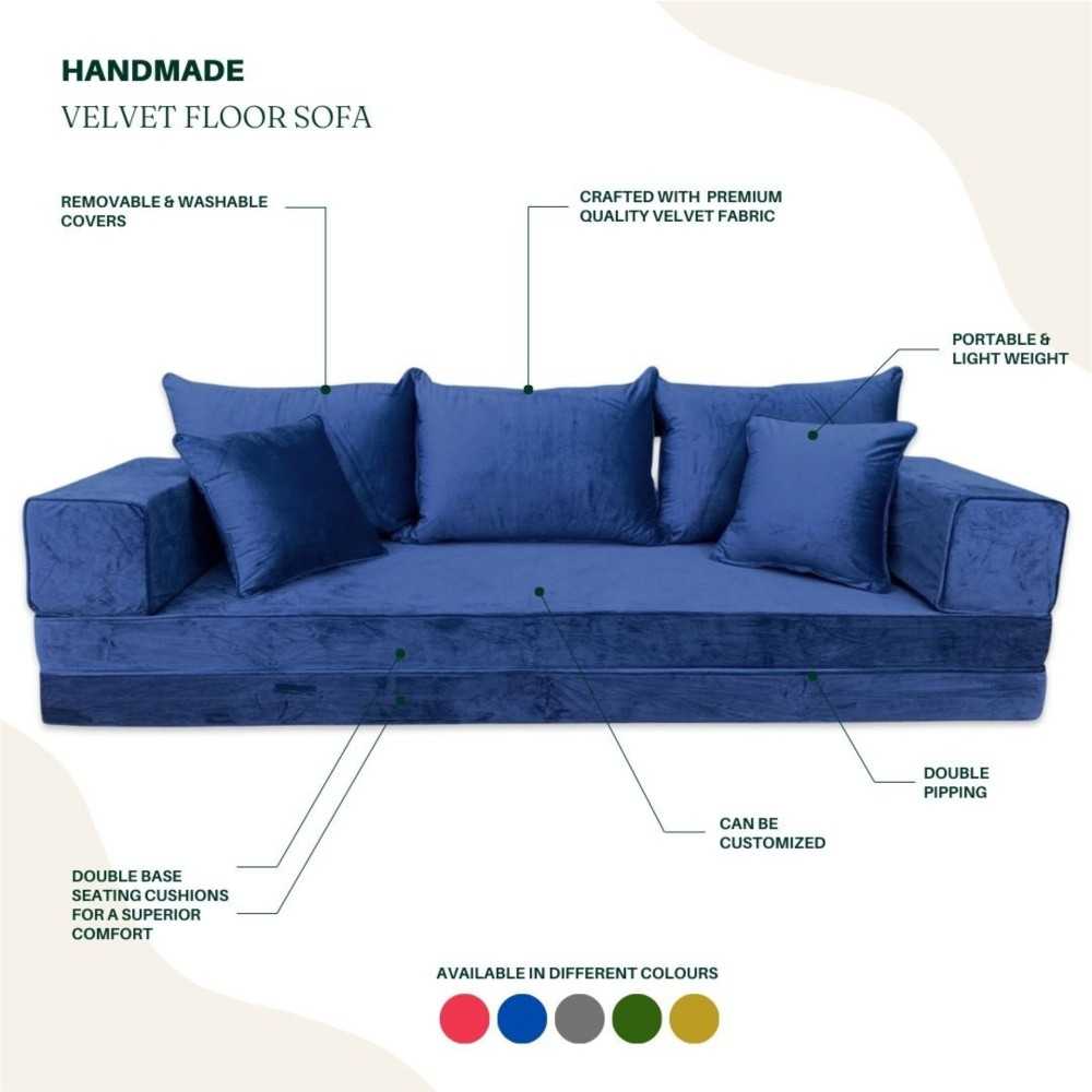PLUSH Midnight Navy Velvet Dual Base Floor Sofa Set