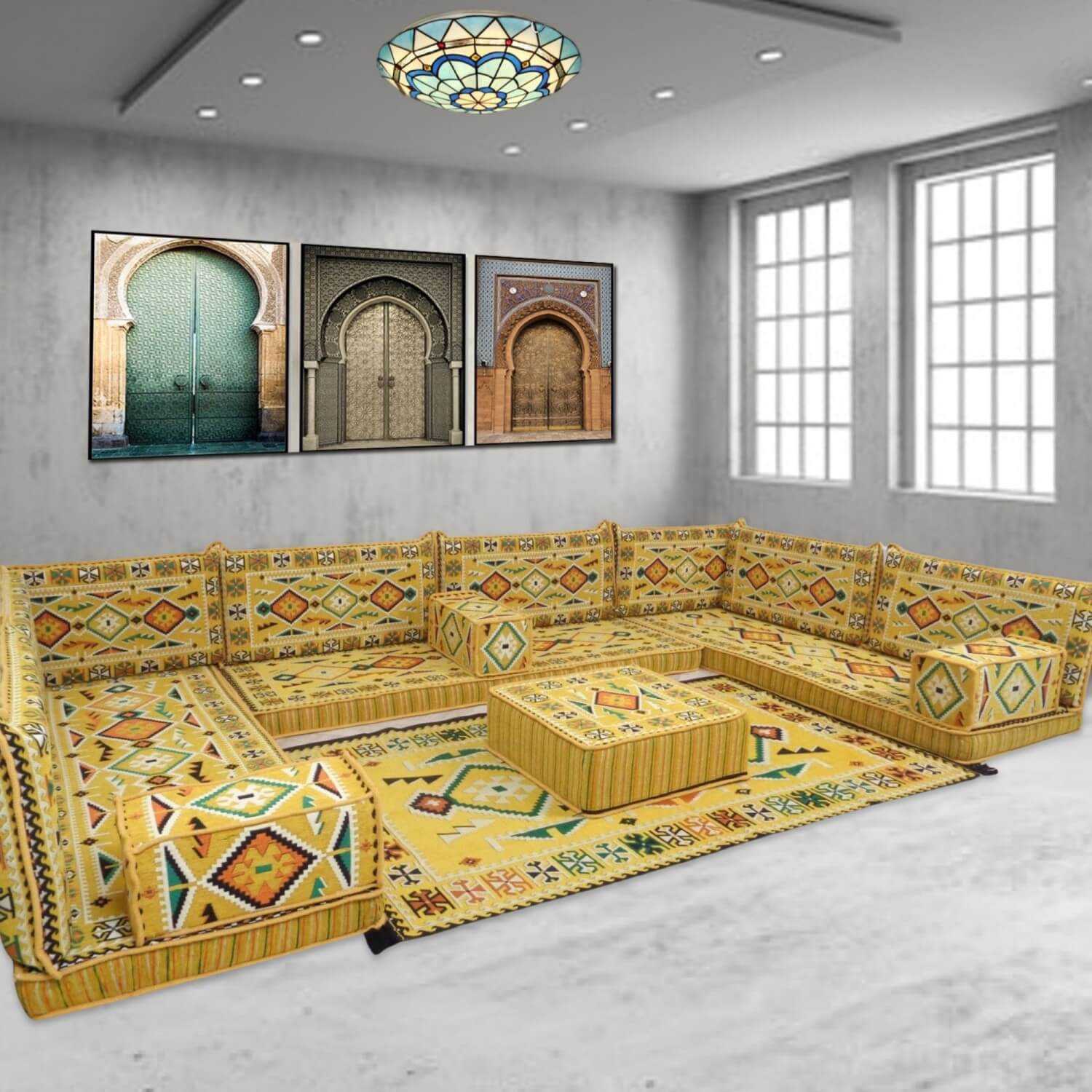ANATOLIA Yellow Nine Seater Modular U-Shaped Floor Sofa Set ANATOLIA Yellow Nine Seater Modular U-Shaped Floor Sofa Set