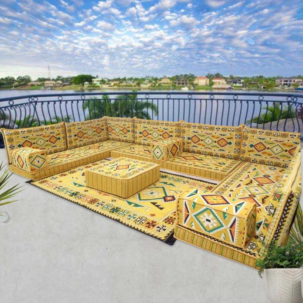 ANATOLIA Yellow Nine Seater Modular U-Shaped Floor Sofa Set