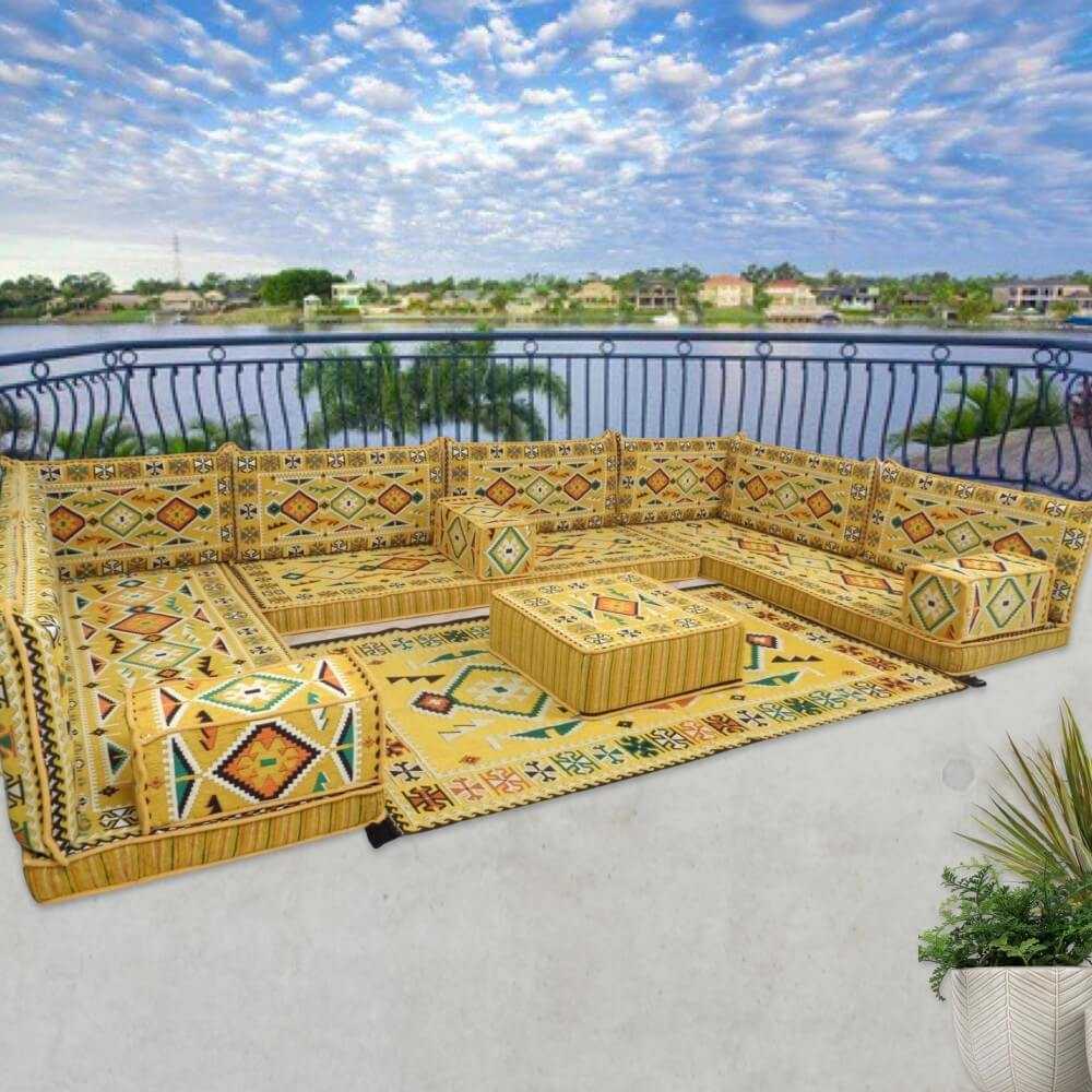 ANATOLIA Yellow Nine Seater Modular U-Shaped Floor Sofa Set