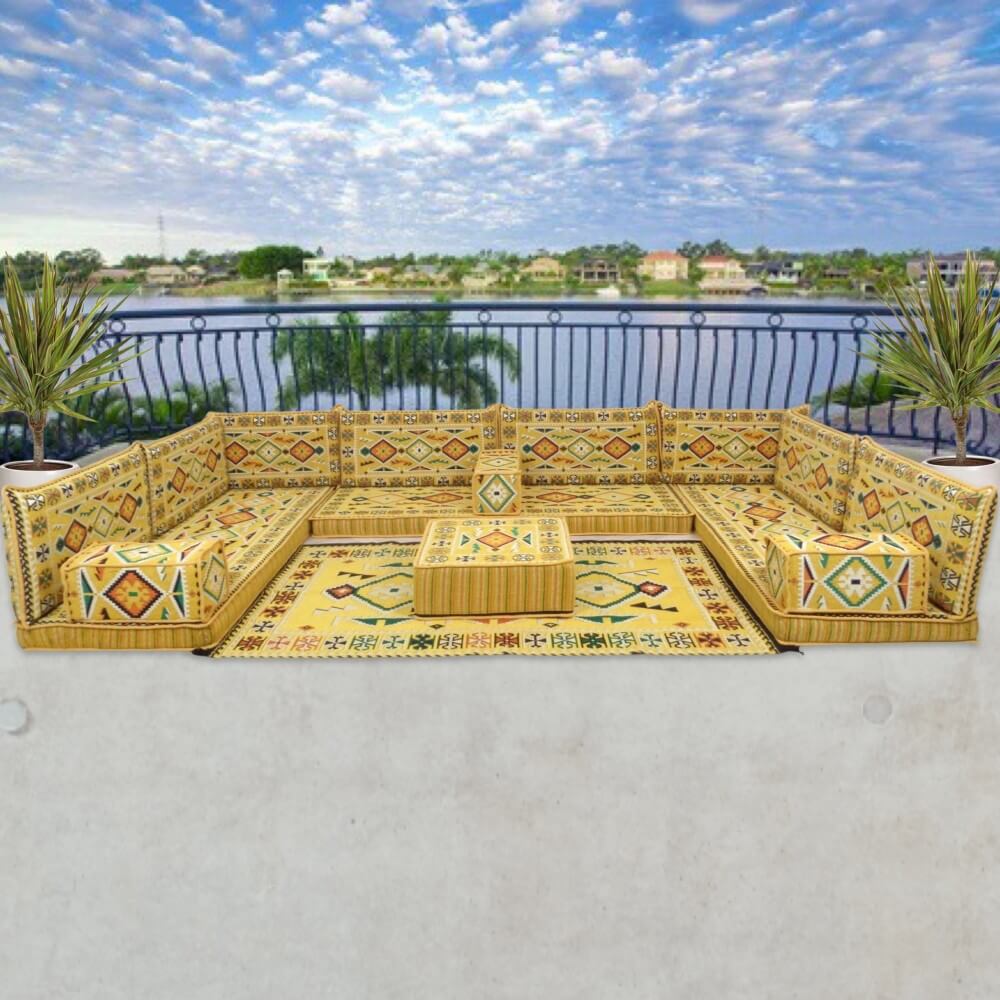 ANATOLIA Yellow Nine Seater Modular U-Shaped Floor Sofa Set