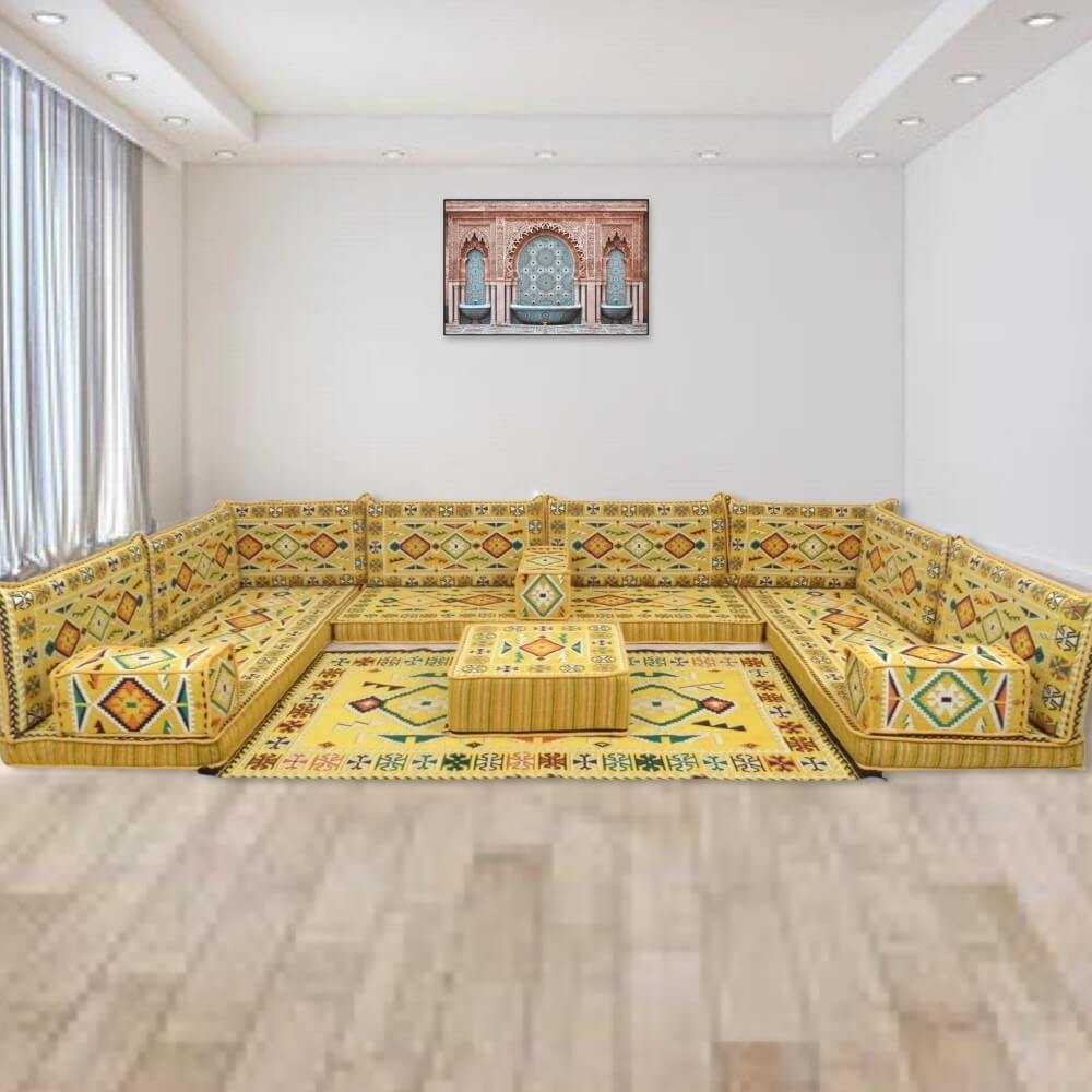 ANATOLIA Yellow Nine Seater Modular U-Shaped Floor Sofa Set