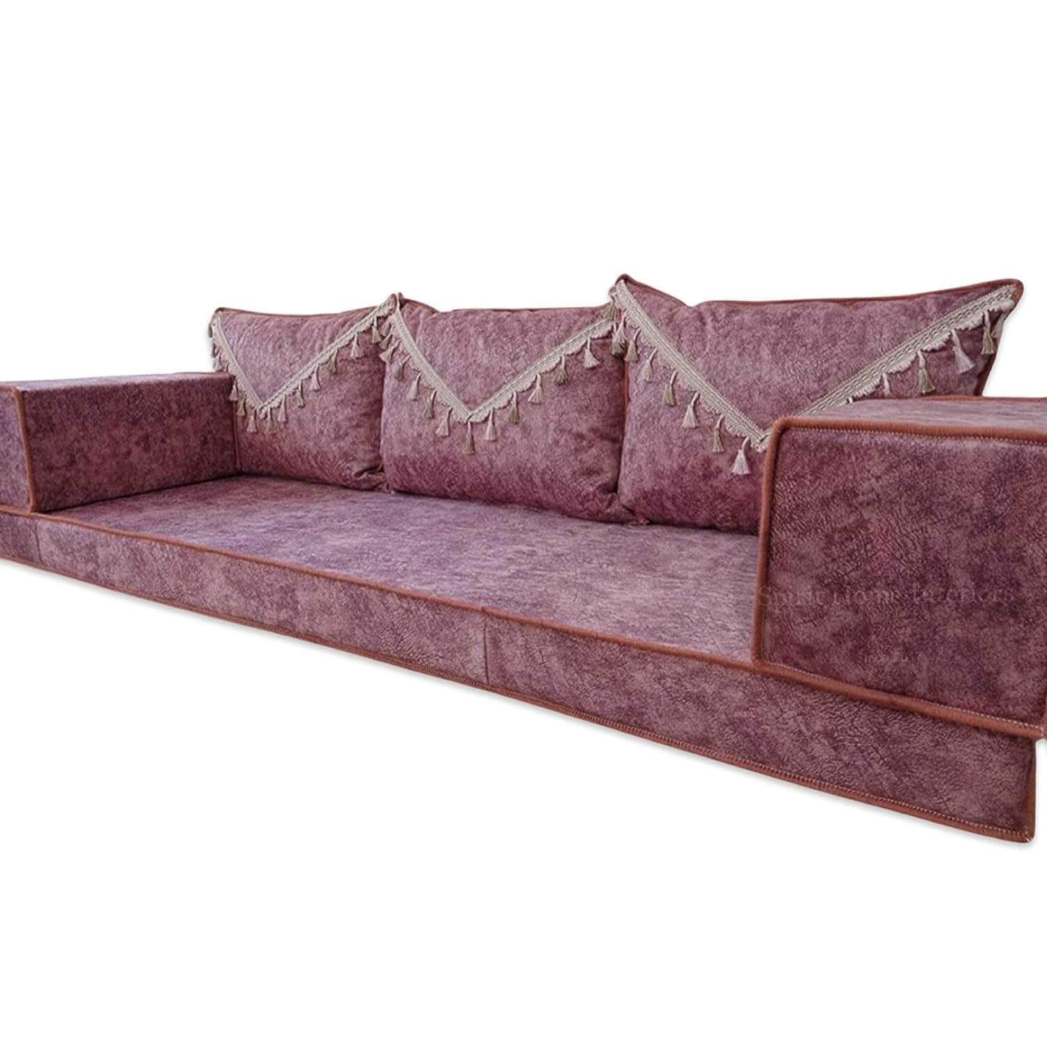 ELEGANT Pink Tassel Three Seater Majlis Floor Sofa Set