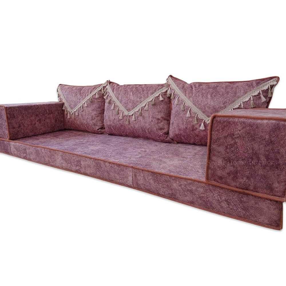 ELEGANT Pink Tassel Three Seater Majlis Floor Sofa Set