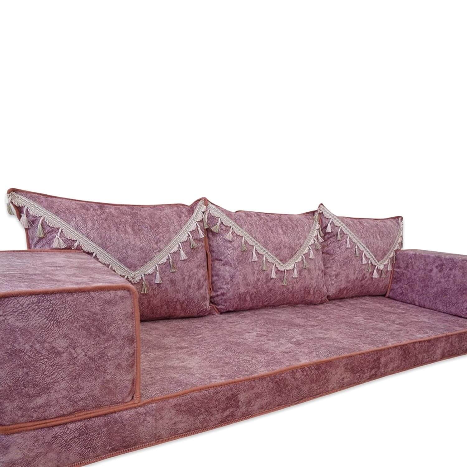 ELEGANT Pink Tassel Three Seater Majlis Floor Sofa Set ELEGANT Pink Tassel Three Seater Majlis Floor Sofa Set