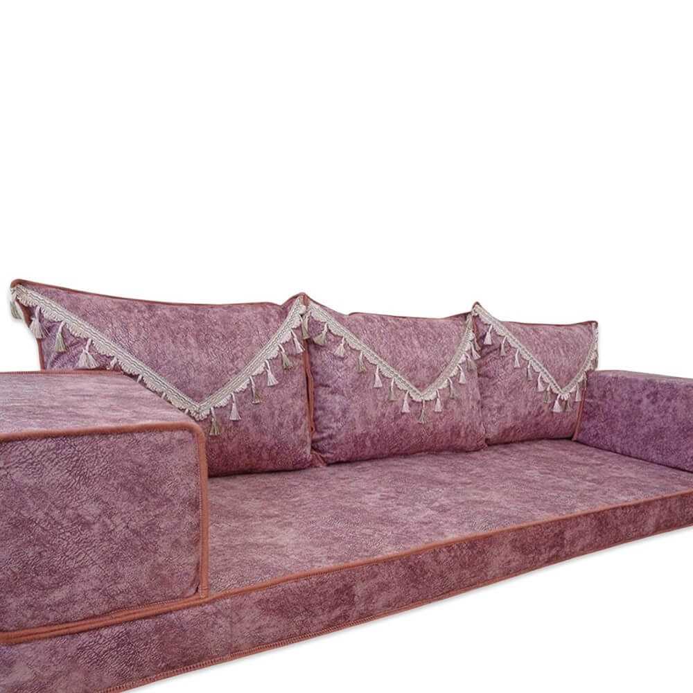 ELEGANT Pink Tassel Three Seater Majlis Floor Sofa Set