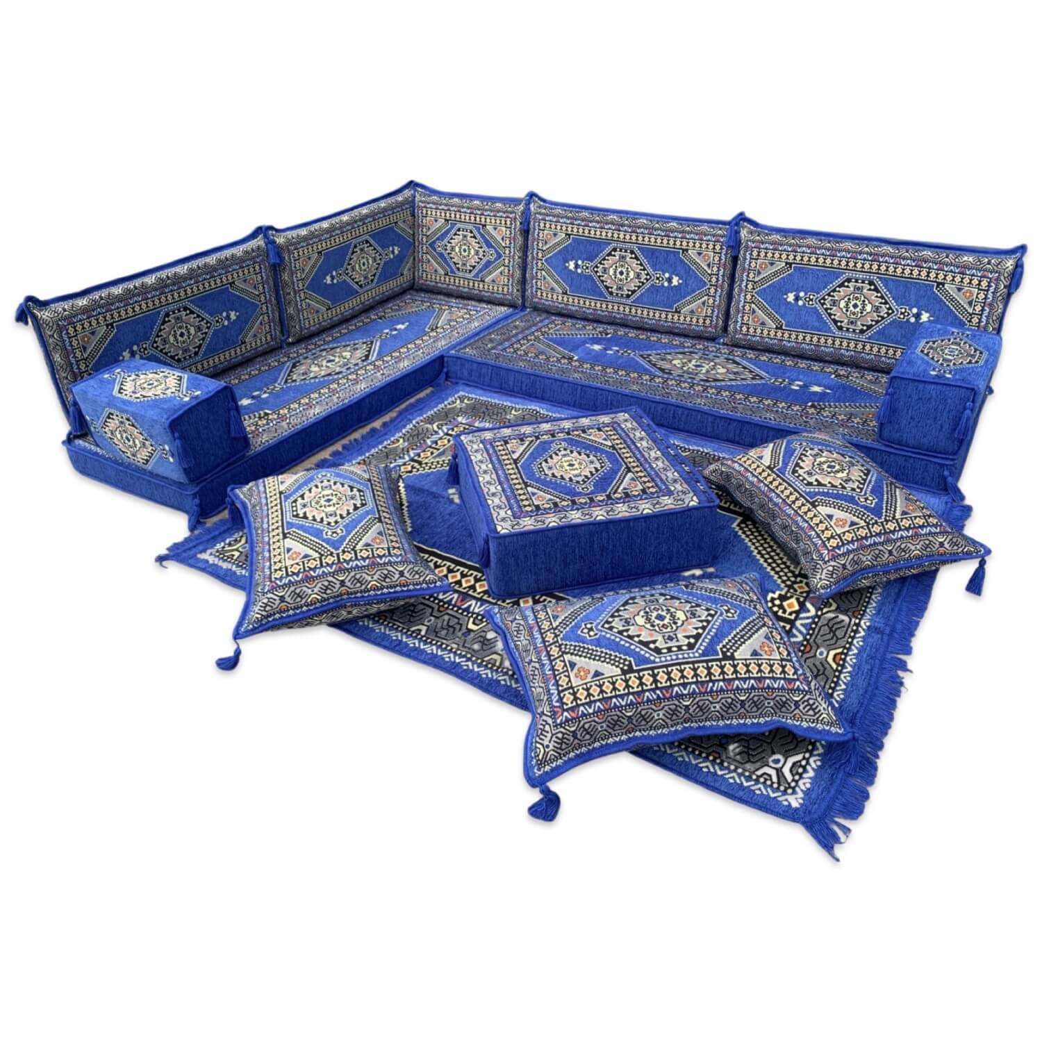 PALACE Royal Blue Six Seater Corner Floor Sofa Set