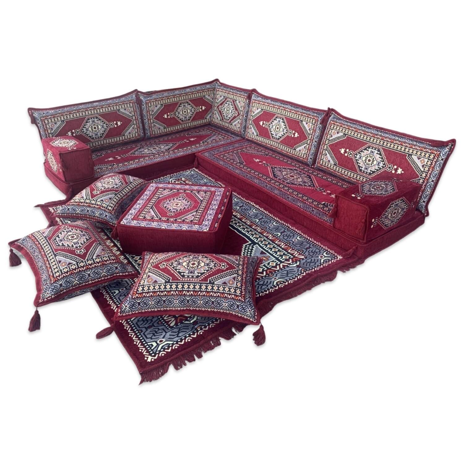 PALACE Burgundy Six Seater Corner Floor Sofa Set