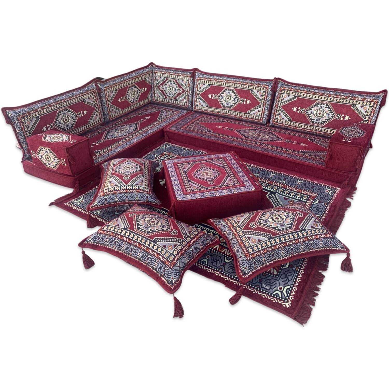 PALACE Burgundy Six Seater Corner Floor Sofa Set