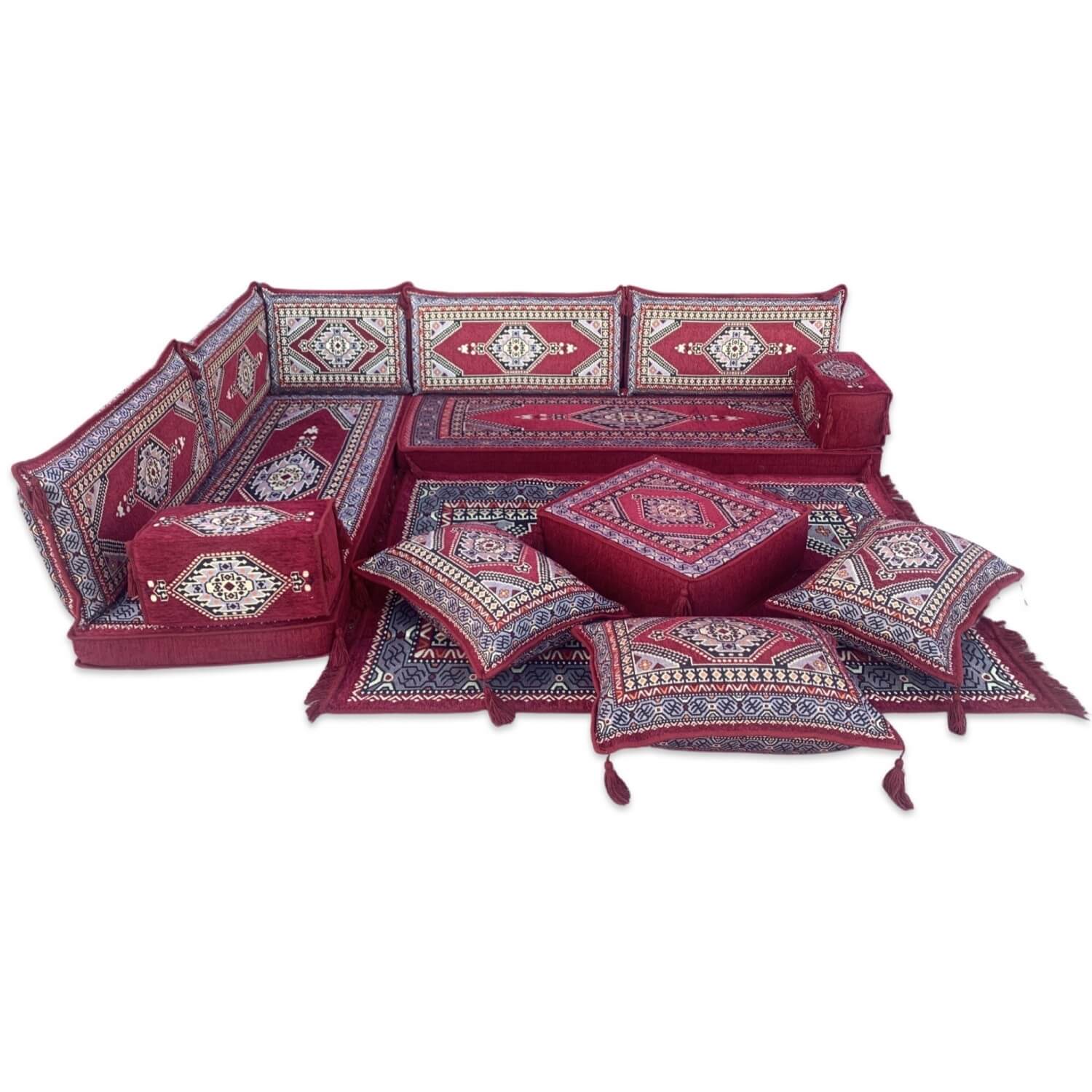 PALACE Burgundy Six Seater Corner Floor Sofa Set