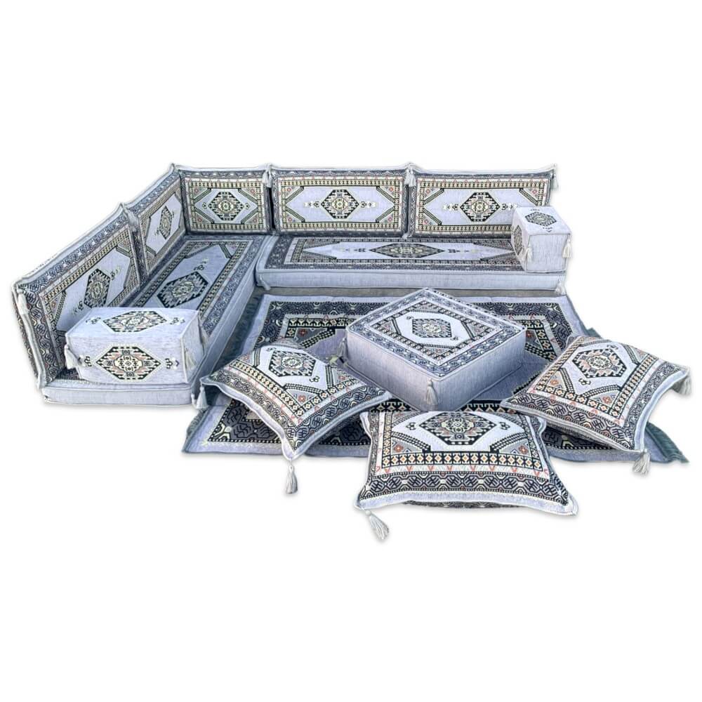 PALACE Grey Six Seater Corner Floor Sofa Set