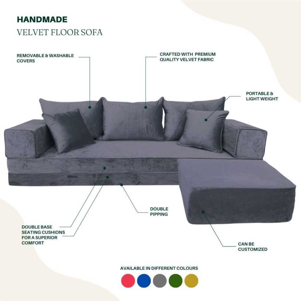 PLUSH Velvet Double Base Combo Floor Sofa Set