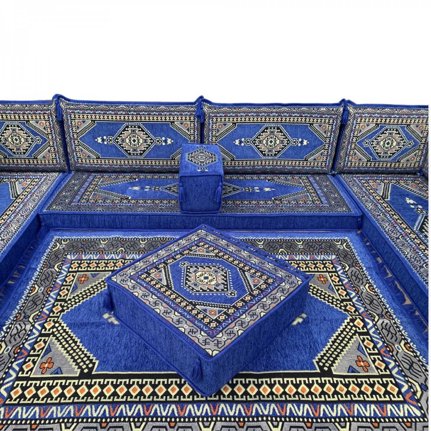 PALACE Royal Blue 16-Piece Modular U-Shaped Floor Sofa Set