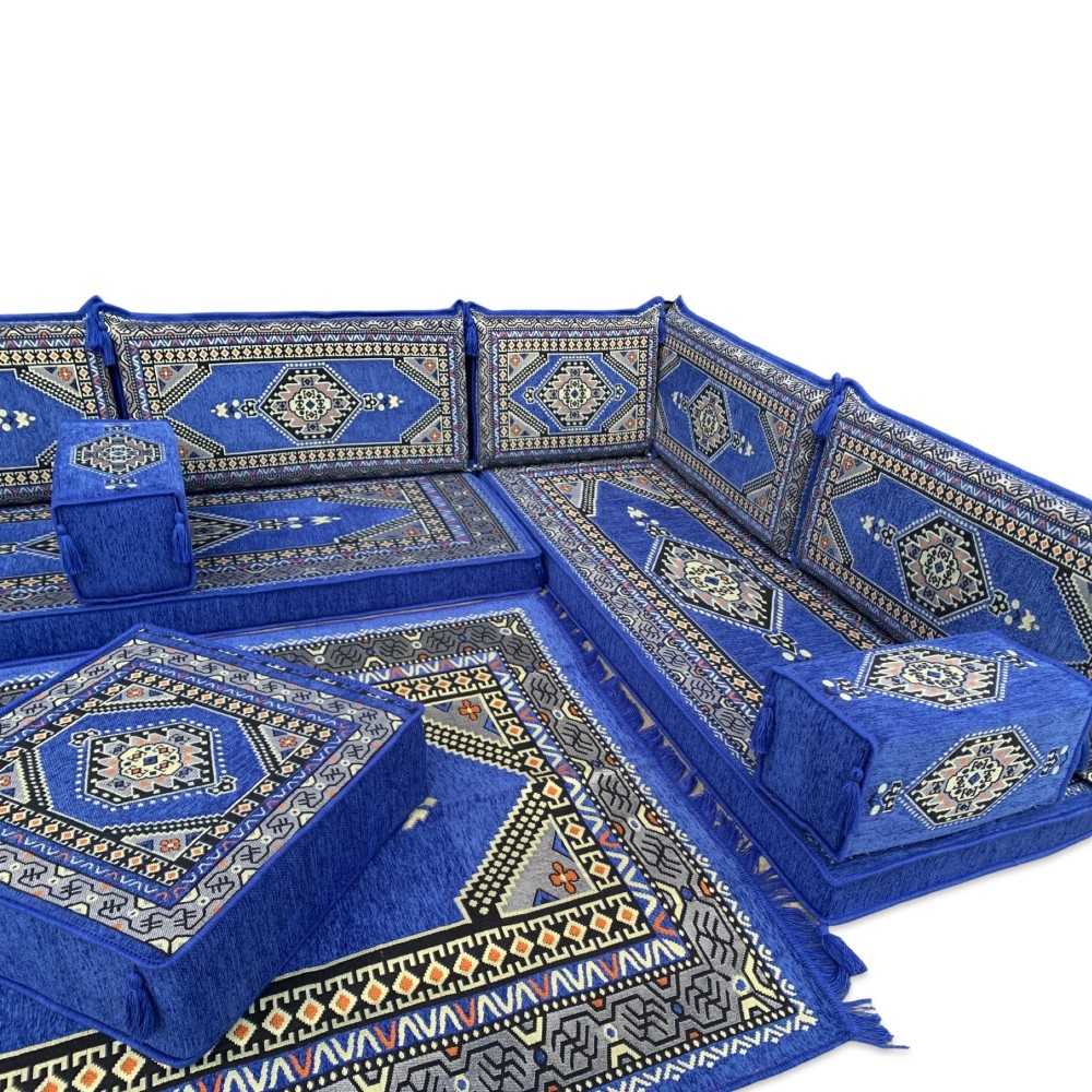 PALACE Royal Blue 16-Piece Modular U-Shaped Floor Sofa Set