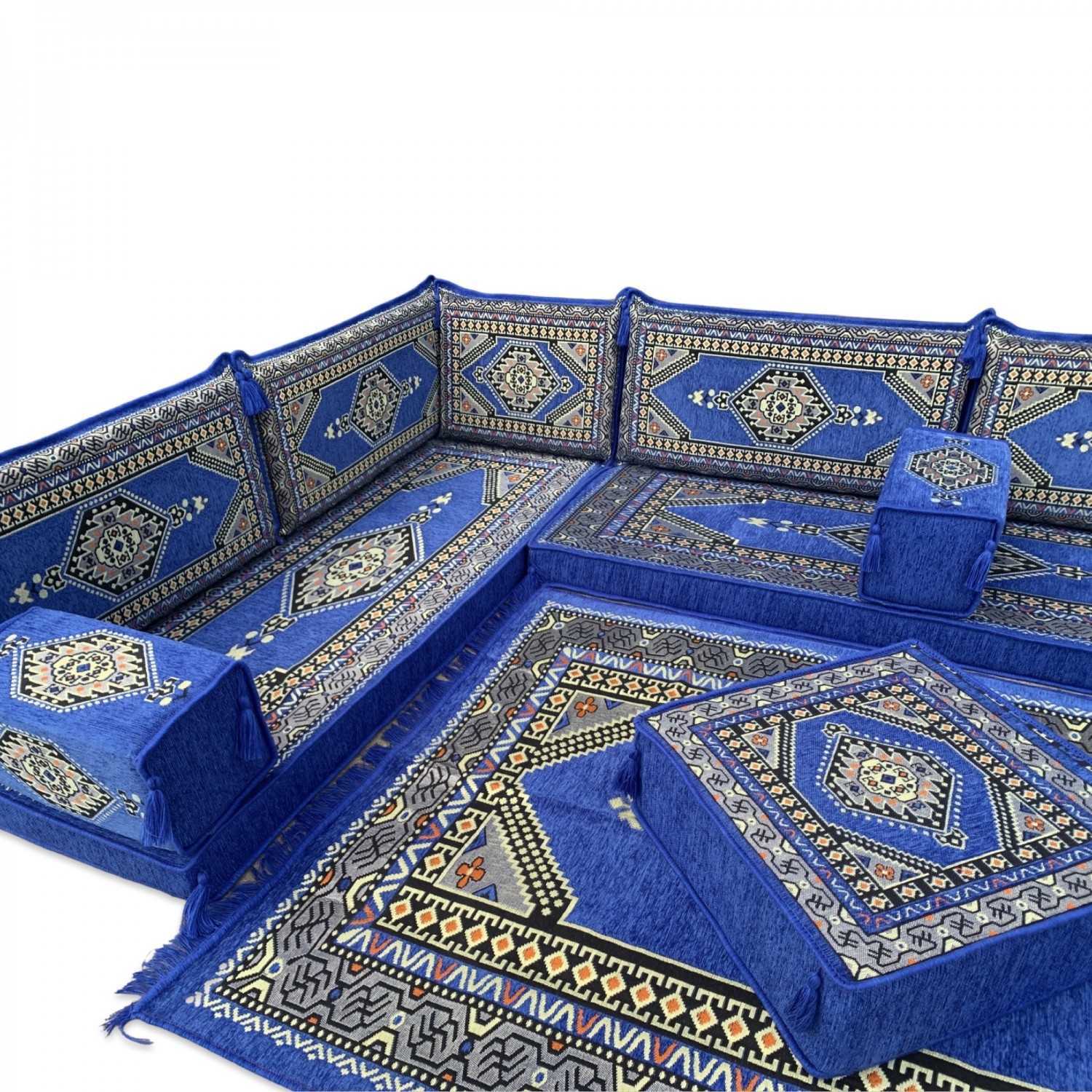 PALACE Royal Blue 16-Piece Modular U-Shaped Floor Sofa Set