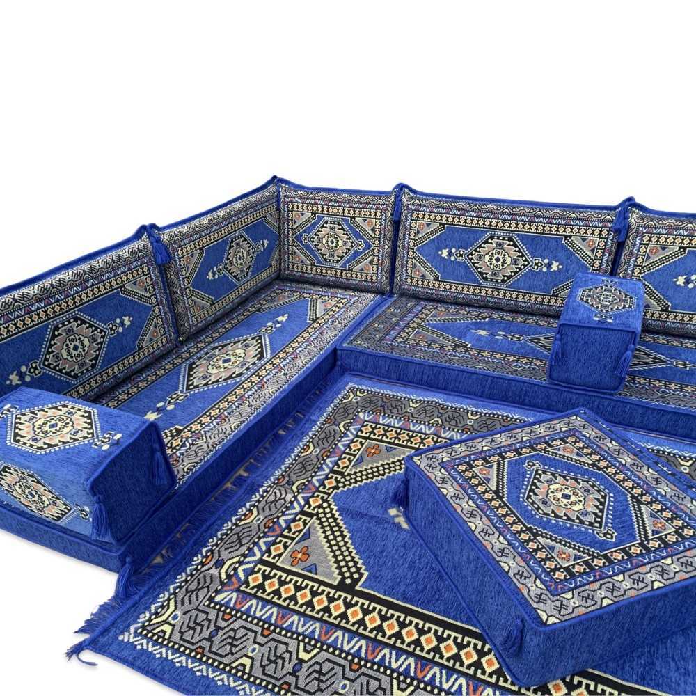 PALACE Royal Blue 16-Piece Modular U-Shaped Floor Sofa Set